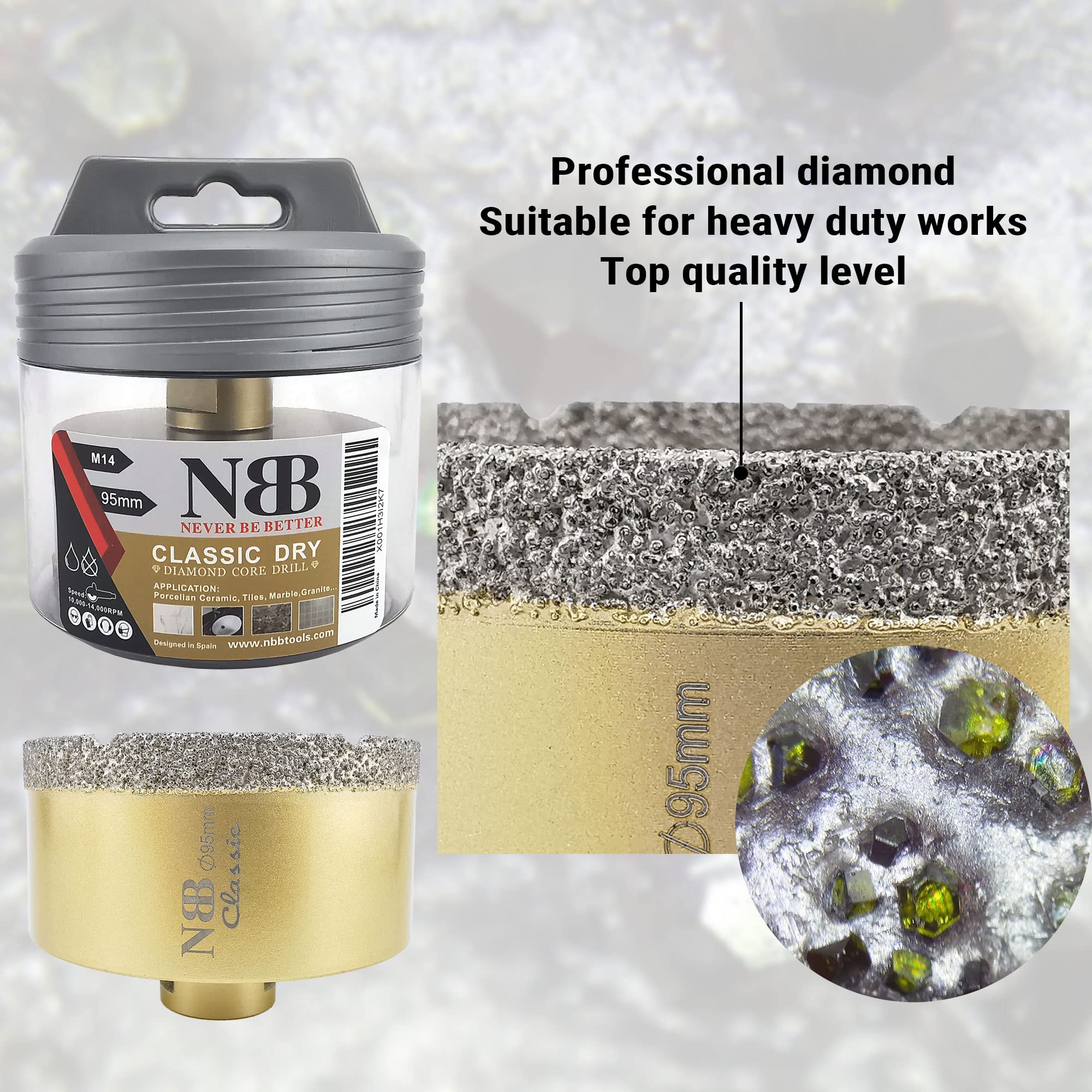 NBB vacuum gesoldeerde diamant gatenzaag, diamantboor met M14, diamantboorkroon voor professioneel nat en droog boren in porselein, keramiek, tegels, graniet, marmer, tegels, voor haakse slijpers (2, 12mm