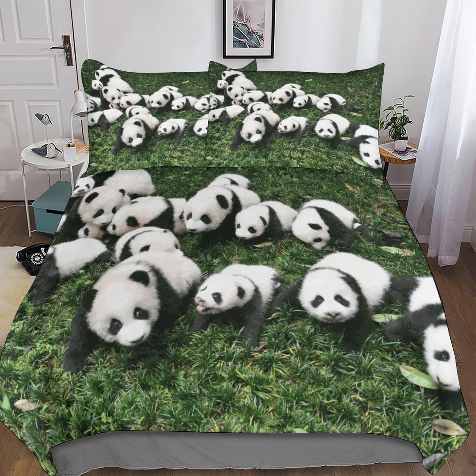 Housse de couette panda fini premium en microfibre king size 220x240cm motif durable