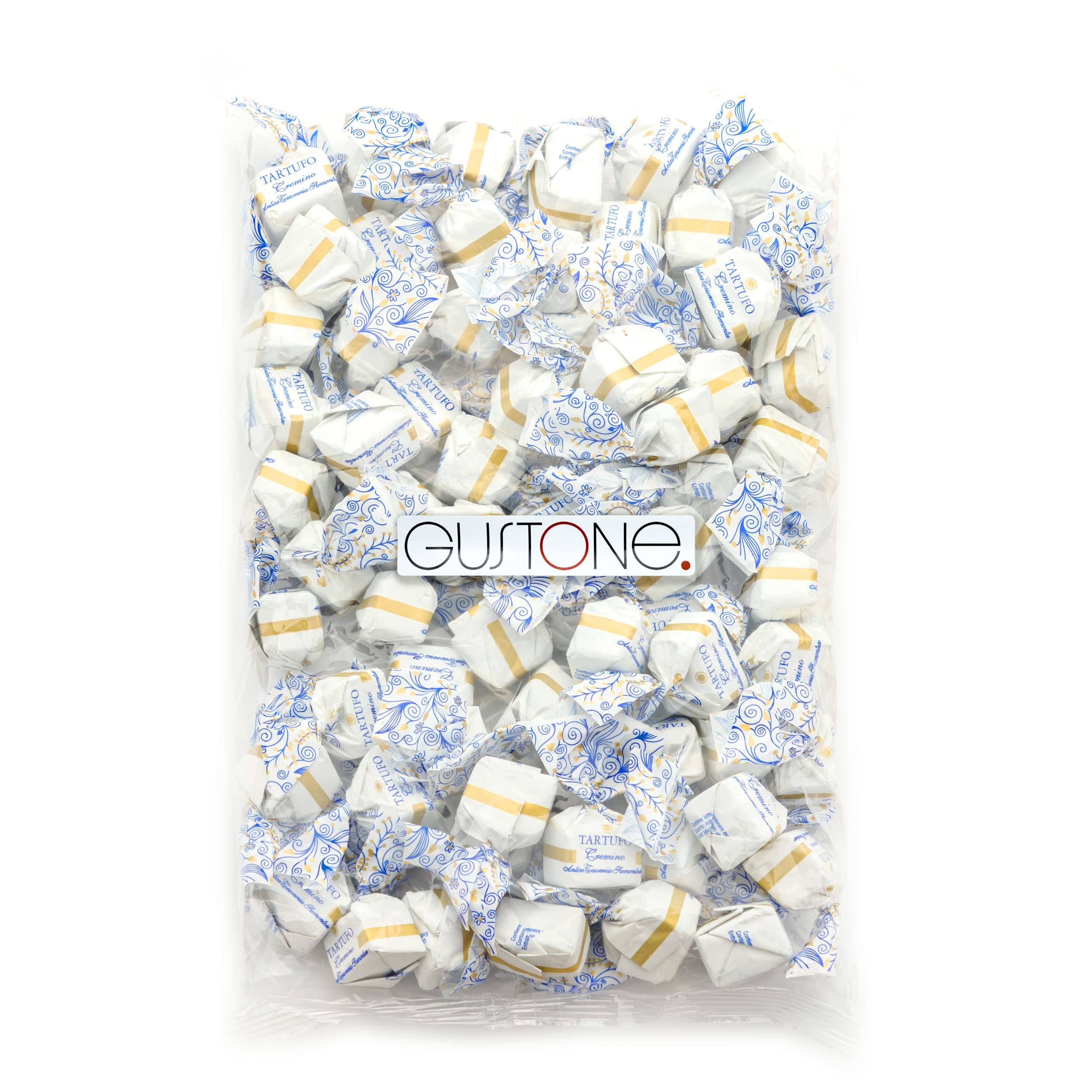 GUSTONE. Tartufi Dolci Cremino 70 Stück je 14g Antica Torroneria 1kg | glutenfrei, IGP-geschützte Herkunft, Trüffel-Praline Nougat weißer Piemont-Haselnüsse, Schokoladentrüffel, 26,6% Kakao