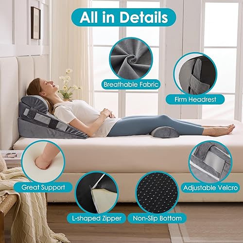 Miniatura 7 de Juego de 3 almohadas de cuña para después de la cirugía, alivio del reflujo ácido, almohadas de cuña ajustables para dormir, anti ronquidos,