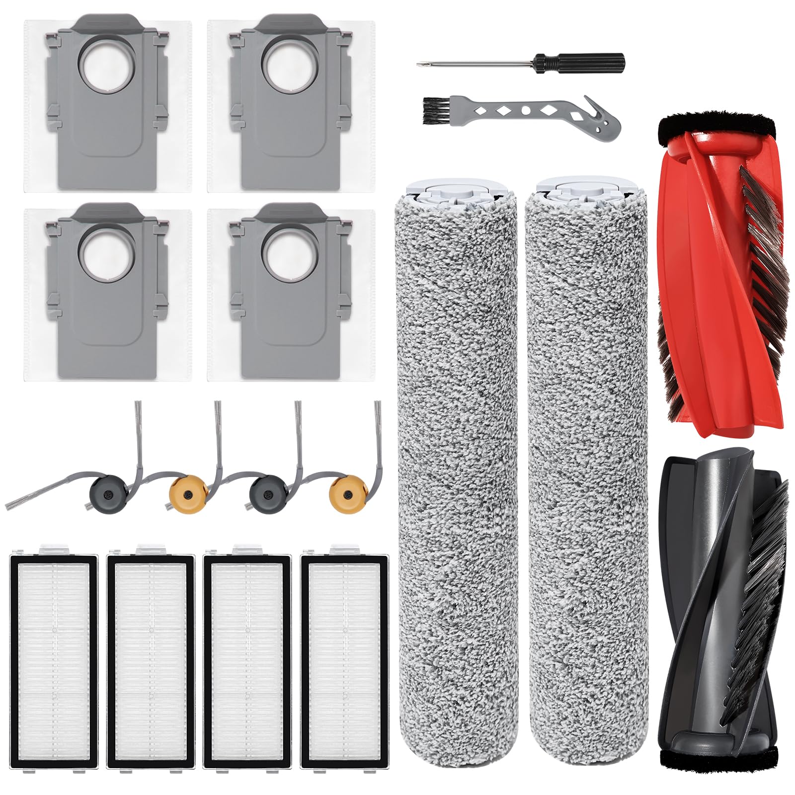 Parti di ricambio per Roborock Qrevo Curv 2 Flow aspirapolvere Accessori,1 spazzola principale,2 rotoli di panni, 4 Filtro ricambio,4 sacchetti per la polvere,4 spazzole laterali,1 spazzola di pulizia