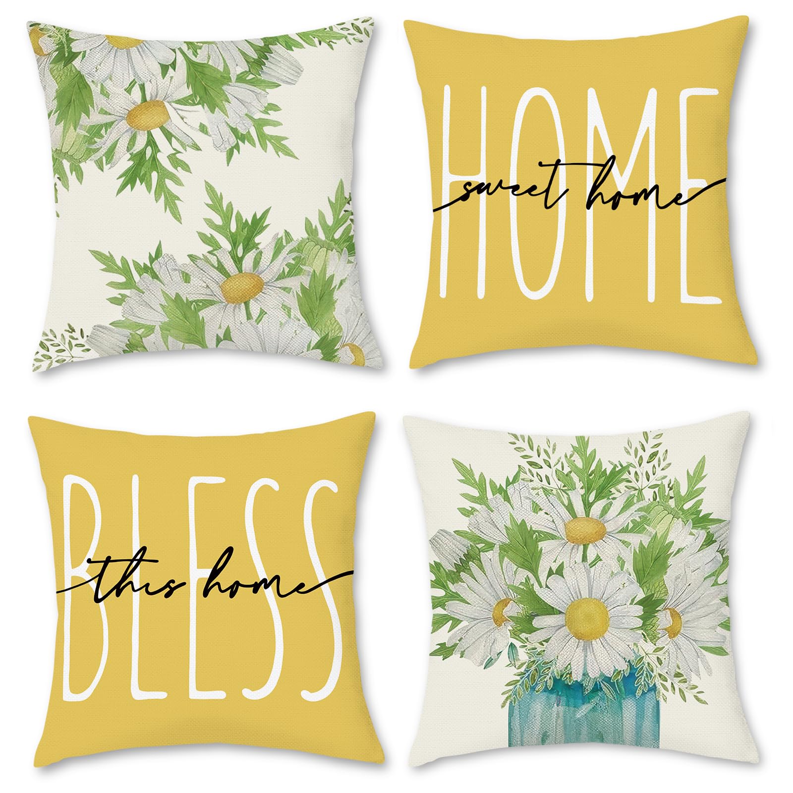 Hopomoon Throw Pillow Covers 16x16 Set of 4 Floral Botanical Printed Decorative Pillow Covers for Sofa Couch Car Seat Spring Summer Style