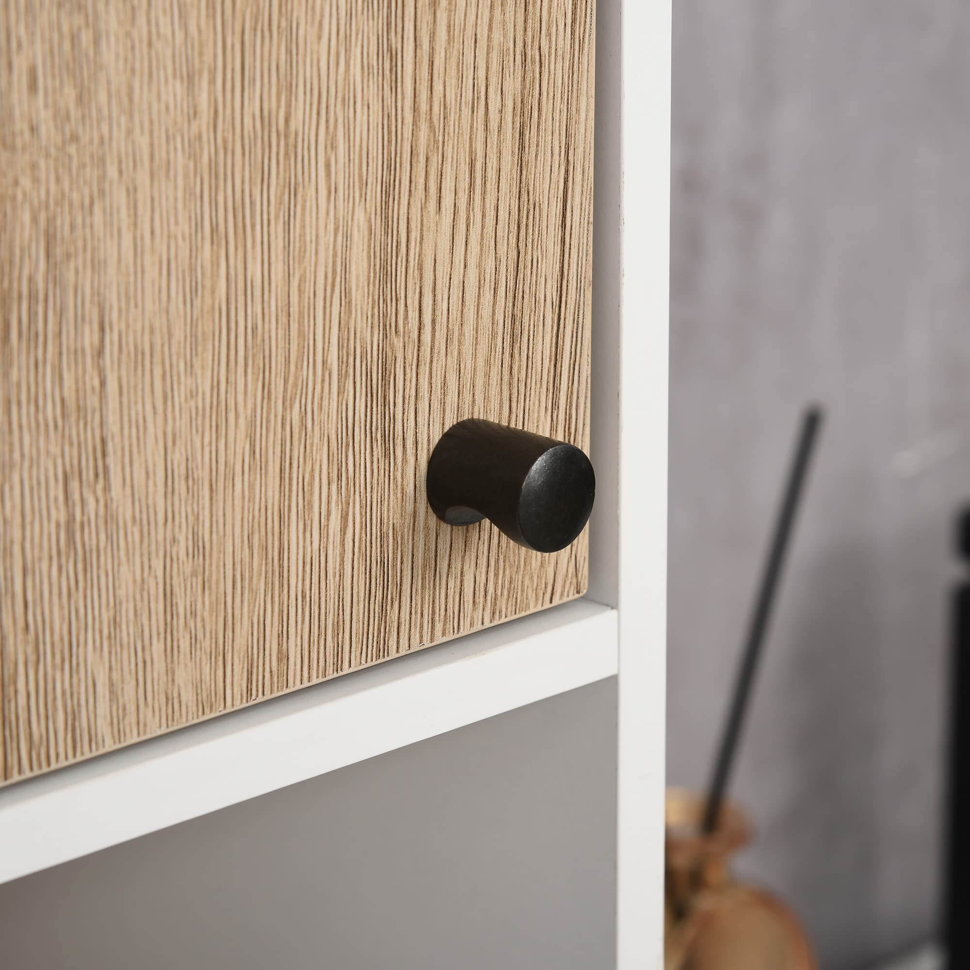 kleankin Armario Alto de Baño con 2 Puertas 31,5x30x169 cm Blanco y Roble | Columna Auxiliar de Baño, 6 Estantes, para Ducha Aseo Dormitorio, Estilo Moderno