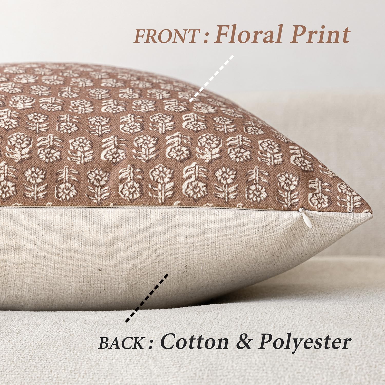 Juego de 2 fundas de almohada decorativas con estampado floral neutro, fundas de cojín vintage estilo campestre, decoración bohemia para el hogar, sofá, silla, dormitorio, sala de estar al 2