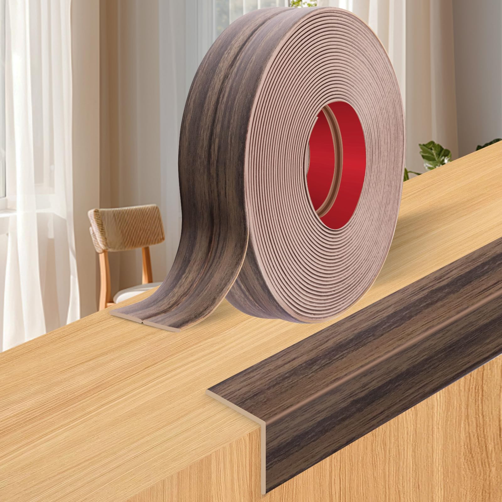 Corner Trim Flexible Moulding Trim Self Adhesive Wall Edging Strip Corner Protectors Wall Moulding for Tile Edging Ceiling (Mist Brown Wood Grain, 6cm×6m)