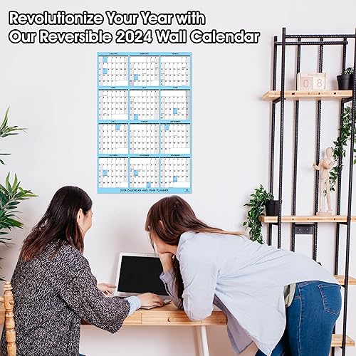 Miniatura 5 de Calendario de pared 2024 grande de borrado en húmedo y seco laminado de 12 meses, planificador de pared anual, reversible, horizontalvertical,