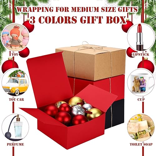 Miniatura 4 de 12 cajas de regalo con tapas, cajas de papel kraft de Navidad, cajas de regalo con cordel para bodas de Navidad (rojo, negro, marrón, 8 x 8 x 4