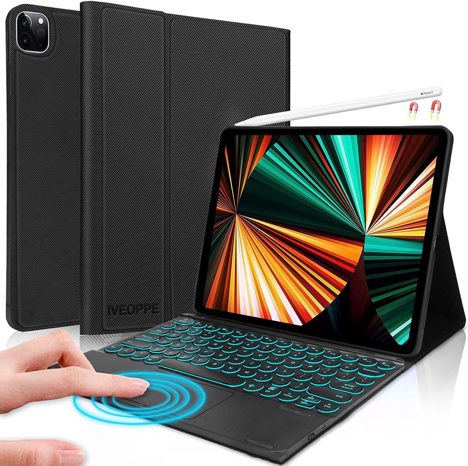 IVEOPPE Touchpad Keyboard Case for iPad Pro 12.9 2021, Backlit Wireless Keyboard with