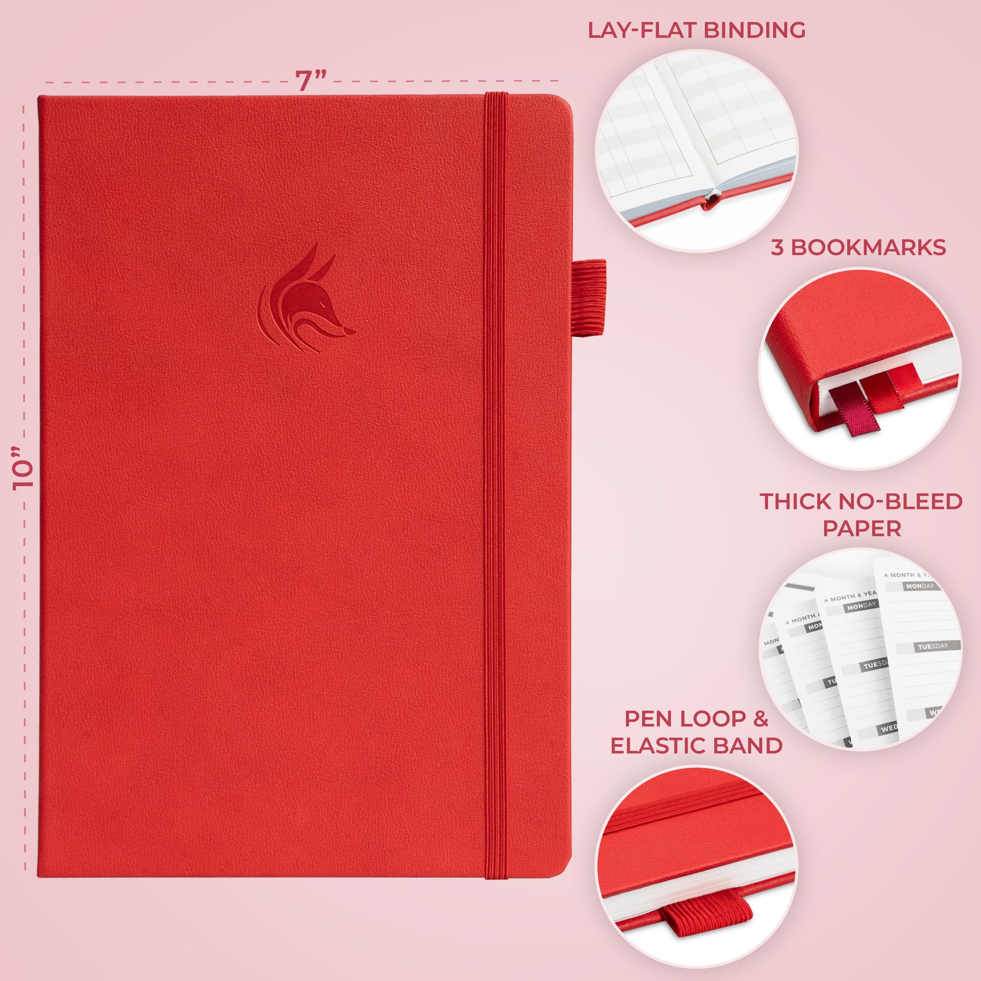 Clever Fox Planificador semanal y mensual sin fecha para productividad, gestión del tiempo y objetivos, diario organizador (rojo, más pequeño que A4 (7 x 10 pulgadas)