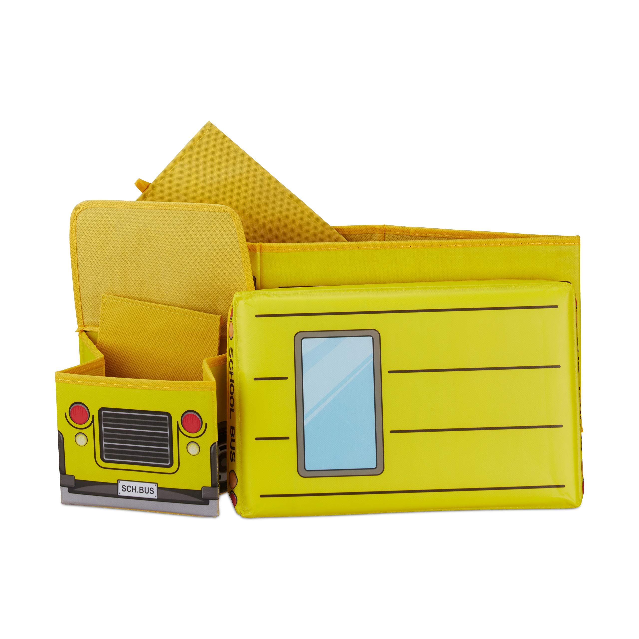 Sgabello Contenitore Per Bambini Relaxdays - Scuolabus Giallo, Pieghevole, 50 Litri, Con Scomparto - Foto 7