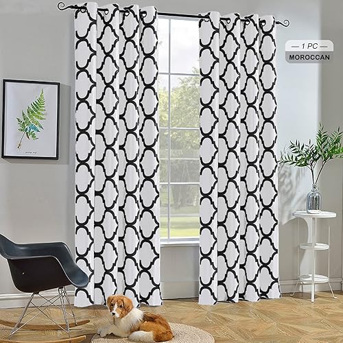 Melodieux Cortina con Ojales de Moda Marroquí que Oscurece la Habitación y Bloquea la Luz para Sala de EstarDormitorio, 52 por 84 Pulgadas, Blanco