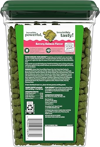 Miniatura 9 de Greenies Feline Veterinarian-Recommended Adult Natural Dental Cat Treats, Savory Salmon Flavor, 21 oz. Tub