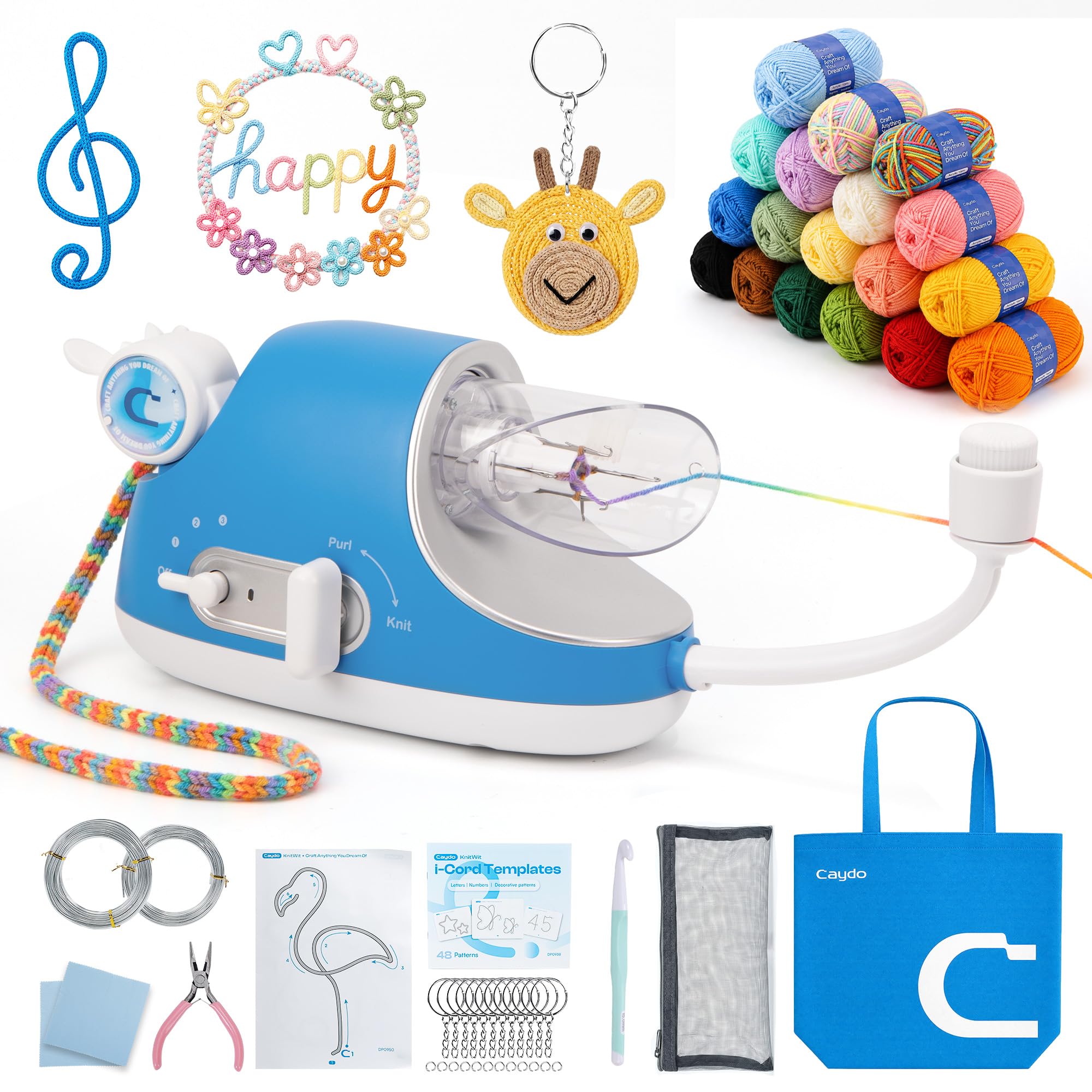 Caydo Set per lavorare a maglia, macchina per maglieria elettrica Pro, molto efficiente, produzione automatica di tubi per maglieria, filo decorativo con velocità regolabile