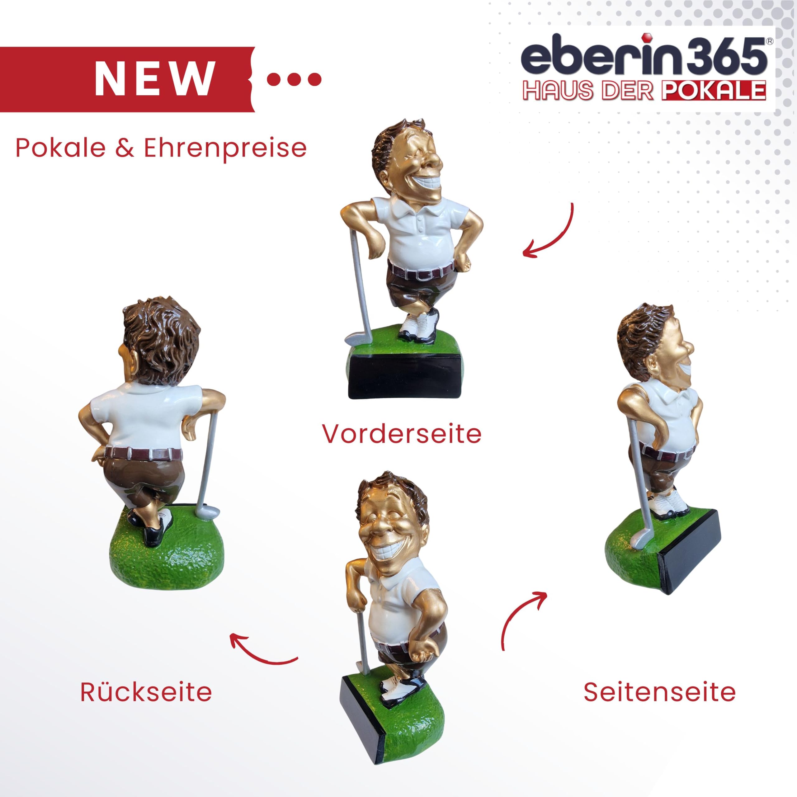 Funny Golf Pokal 15,5 cm aus Resin – witzige Trophäe mit Golfer-Figur auf Rasen Look-Sockel – humorvoller Award für Turniere, Vereine & Büro – mit Gravurschild personalisierbar