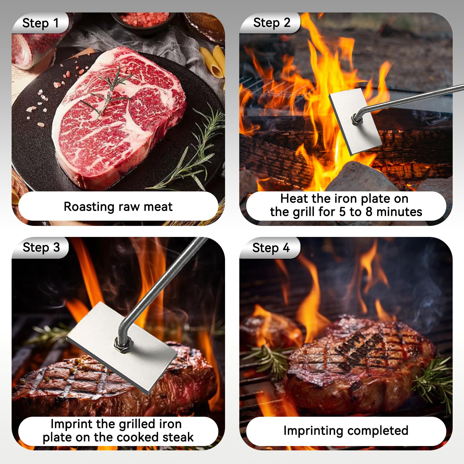 Brennstempel für Holz, Brandeisen für Holz mit Austauschbaren Buchstaben BBQ Grill Brandeisen Personalisiert zum Branding von Steaks, Burgern, Hühnchen, Fleisch
