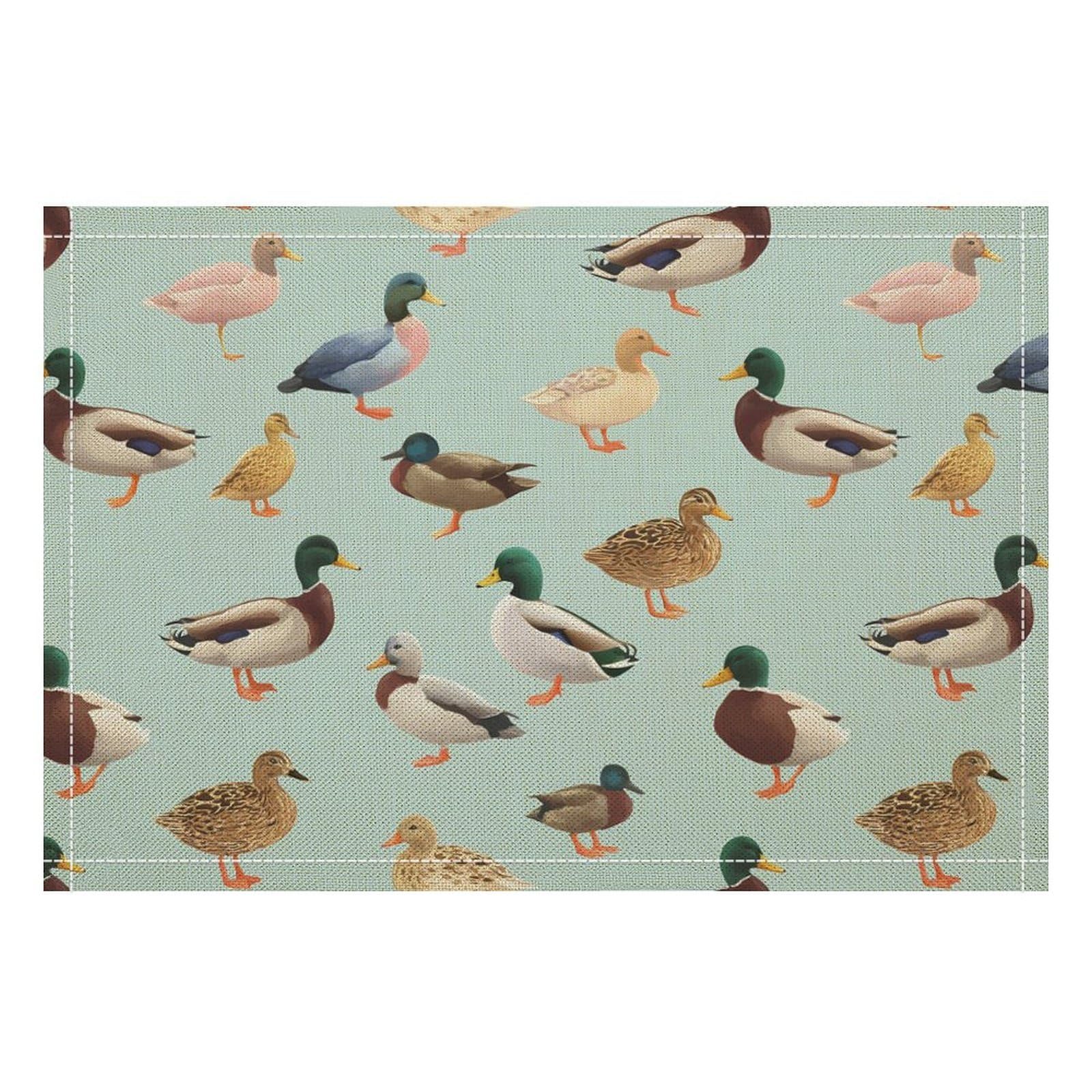 Mallard Ducks Pattern Funny Linen Placemats Heat Resistant Table Mats for Dining Kitchen 18 X 12 Inch