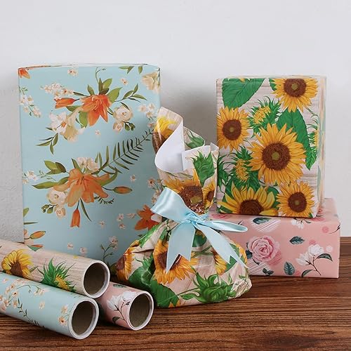 Vista 25 de Aimyoo Rollo de papel de estraza floral, papel de regalo de flores vintage para todas las ocasiones, para bodas, cumpleaños, despedidas de soltera