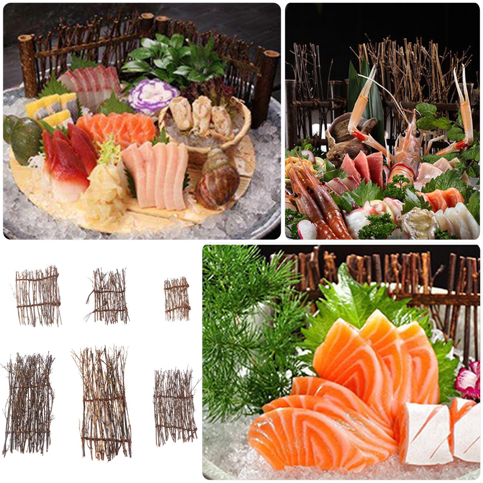 Happyyami Lot de 6 décorations japonaises en bambou pour sushis, mini clôture, sashimi, assiette de service pour sushis, bar, restaurant, décoration de bureau pour faire des sushis