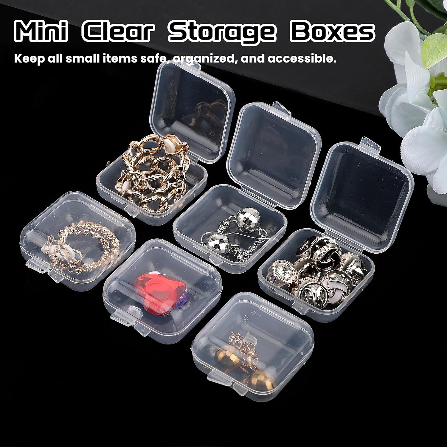 30 Pcs Clear Small Plastic Storage Box with Hinged Lid, Jewelry Box Containers Storage Holder for Small Item Craft, Beads, Pills, Ear Studs, Necklaces,Rings, Jewelry Case