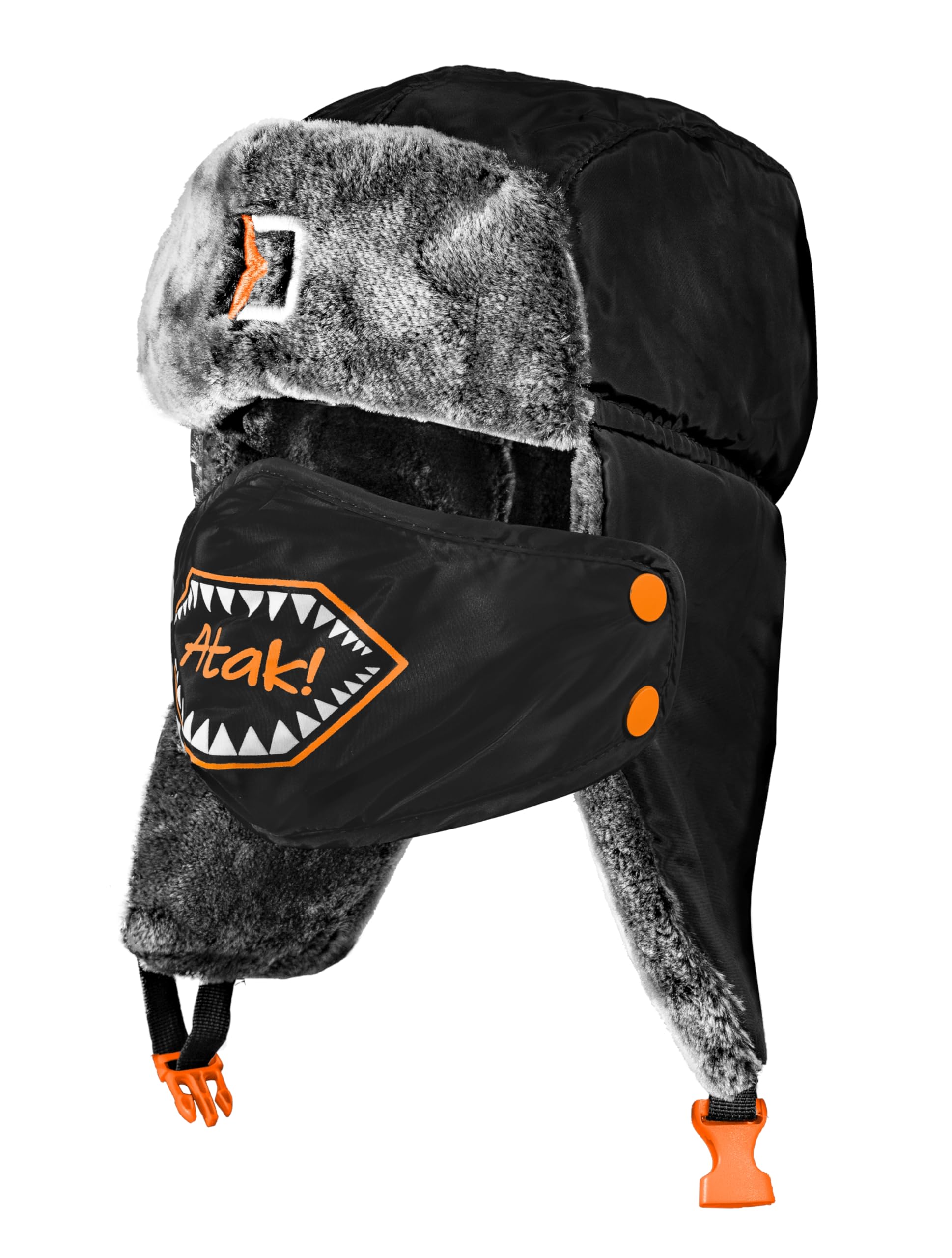 Bonnet de pêche chaud rembourré Pêche en bateau Street Fishing Doodaas Pêche Hiver Polaire Bonnet d'hiver Bonnet de glace, Noir/Gris/Orange, taille unique