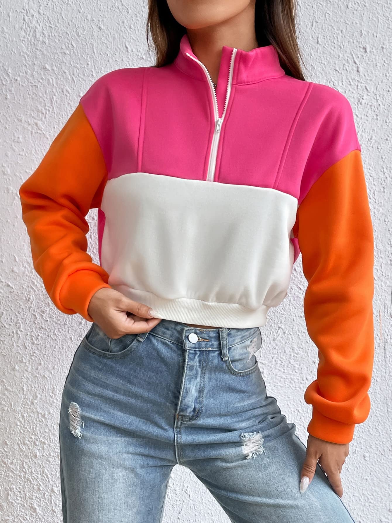 Amazon.com: LKTM Women's Sweatshirts Sweatshirts for Women - Colorblock  Half Zip Drop Shoulder Sweatshirt (Color : Multicolor, Size : X-Small) :  Clothing, Shoes u0026 Jewelry