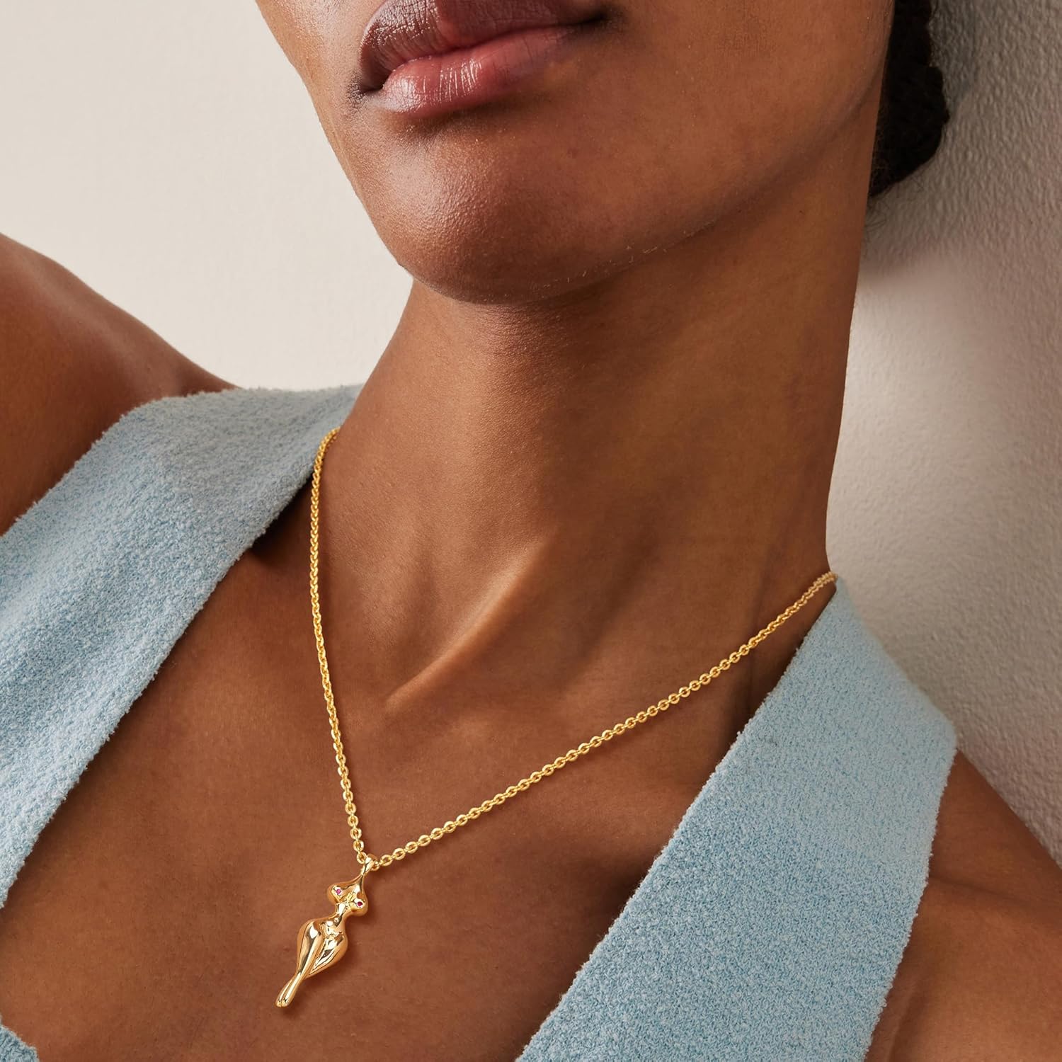 Fettero 14K Gold Plated Pendant Necklace for Women | Cute Cupid Pendants with Love Heart| Charm Woman Body| Crescent Star Coin Necklaces for Women Trendy Simple Cute Necklaces Gold Jewelry - Image 2