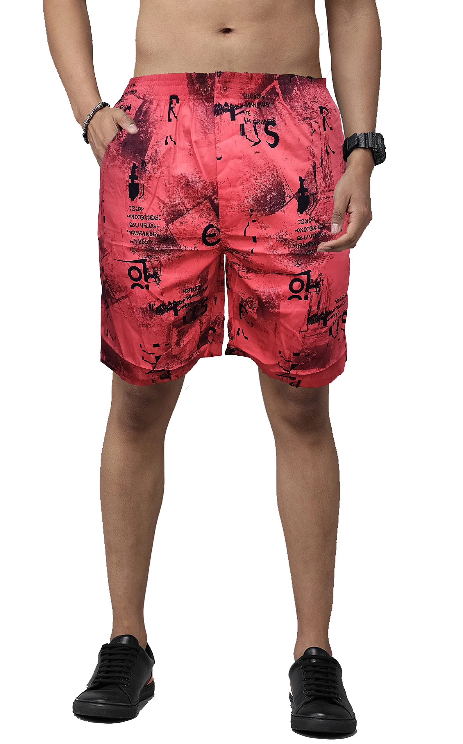 rj craze Relaxed Cotton Casual Elastic Shorts, Adjustable Button+Zip Pocket-picture-30