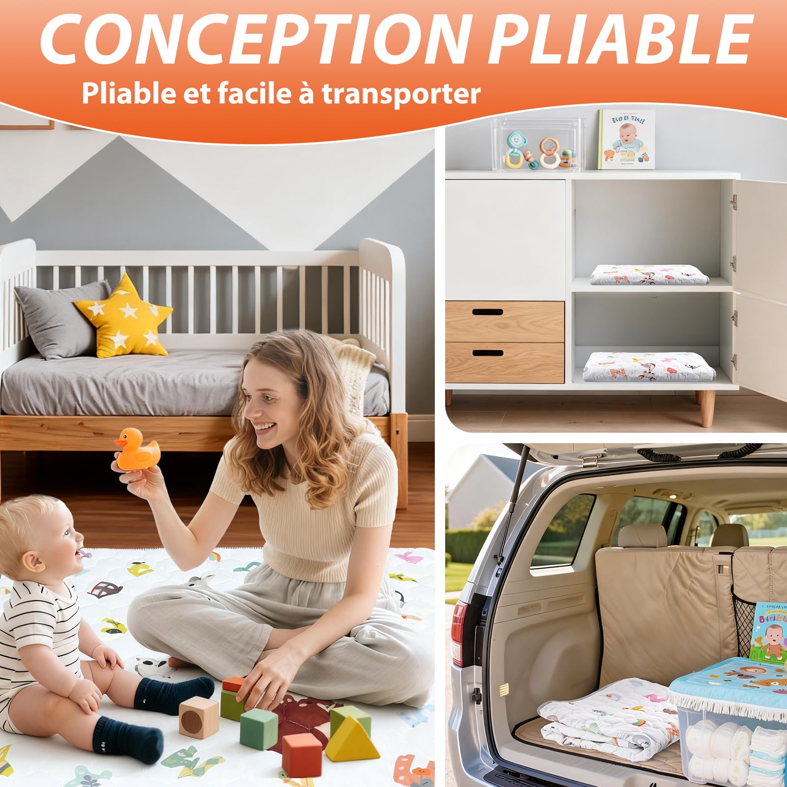 FUNYKICH Tapis d'Éveil et Motricité Bébé 150x180cm Tapis de Jeu Bébé Pliable,Sécurisé,Lavable,Tapis de Sol Éducatif Antidérapant pour Enfants 1-3 Ans-Jeu,Crawling,Cadeau Naissance,Intérieur/Extérieur