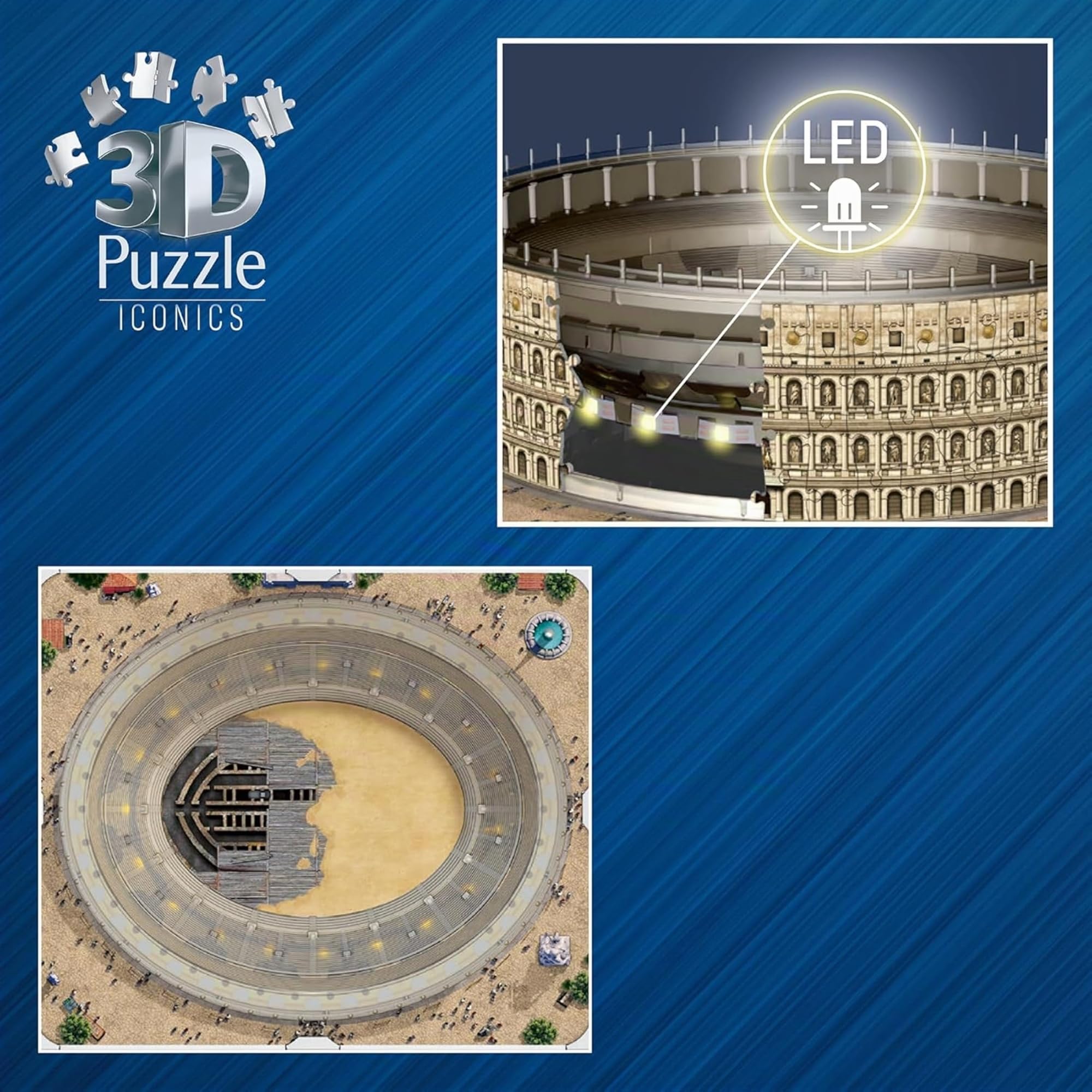 Ravensburger - Puzzle 3d Iconics Colosseo LED | Puzzle 3d Per Adulti E Bambini 8 Anni | Modellismo Da Costruire Adulti Di 216 Pezzi | Regalo Bambino 8 Anni E Più | Idee Regalo