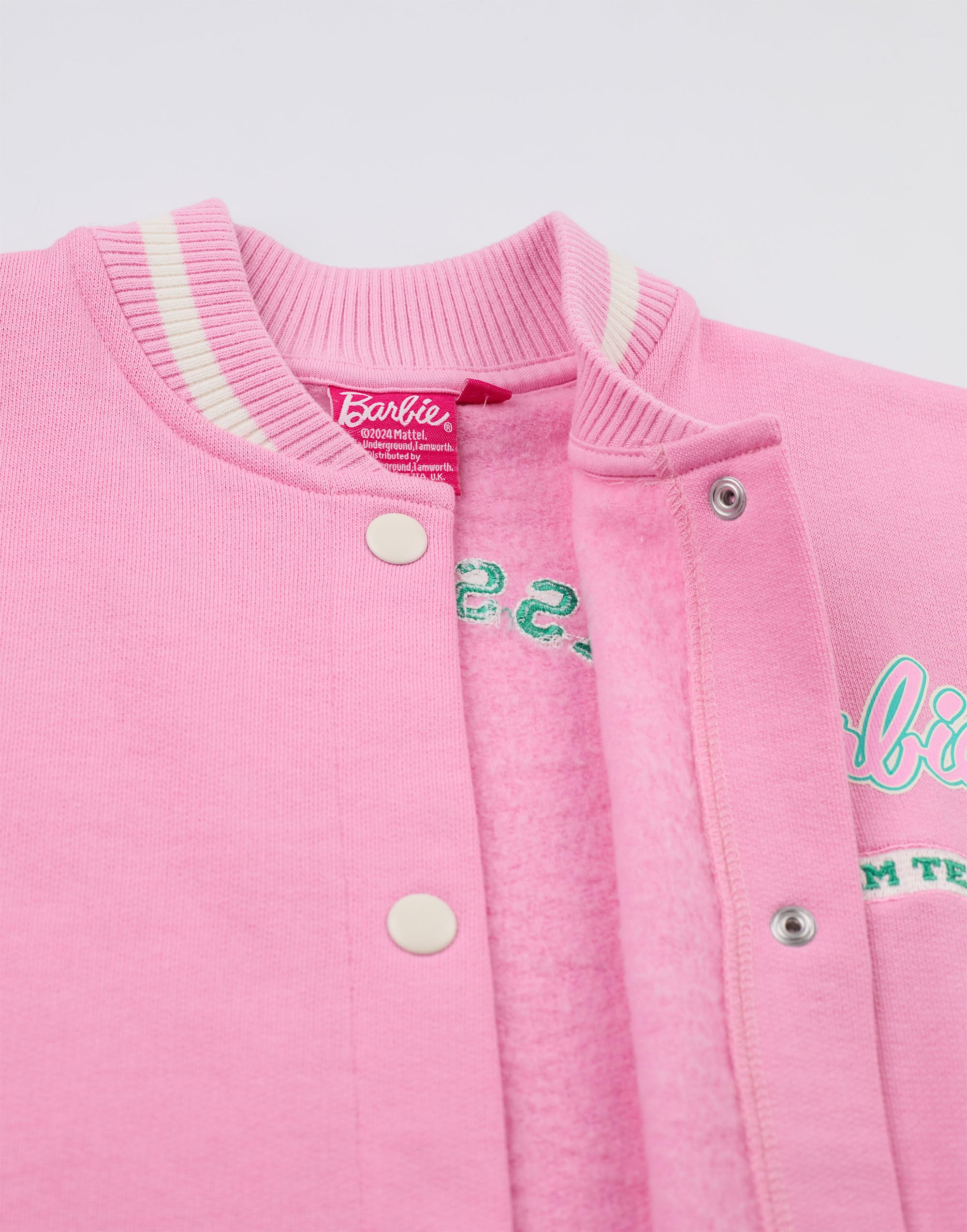 Barbie Chaqueta bomber para niñas | Chaqueta universitaria con estampado gráfico Dream Team para niños en Rosa | Chaqueta de béisbol con cremallera para niños