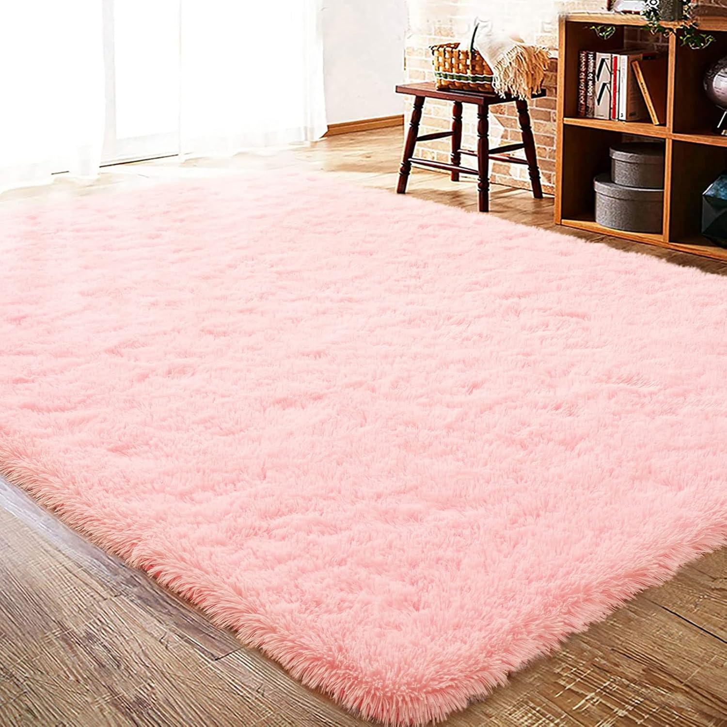 ISEAU Fluffy Rug Carpets Soft Shaggy Area Rug Indoor Floor Rugs for Kids Room Fuzzy Carpet Comfy Cute Nursery Rug Bedside Rug for Boys Girls Bedroom Living Room Home Decor Mat, 4ft x 6ft, Pink 4ft x 6ft Pink