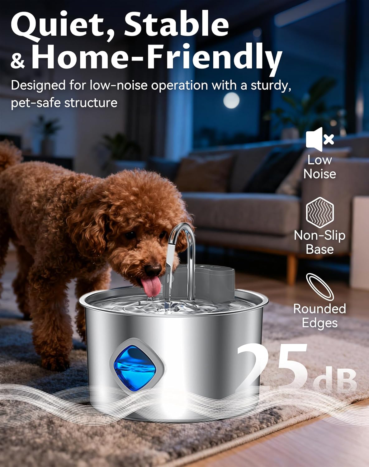 Water Bowl, Cordless Dog Water Fountain with Faucet-Style Flow, 3 Smart Dispensing Modes, Ultra-Quiet Pump, 3.2L Stainless Steel Dog Water Bowl for Dogs Cats (Bowl+6Set Filter)