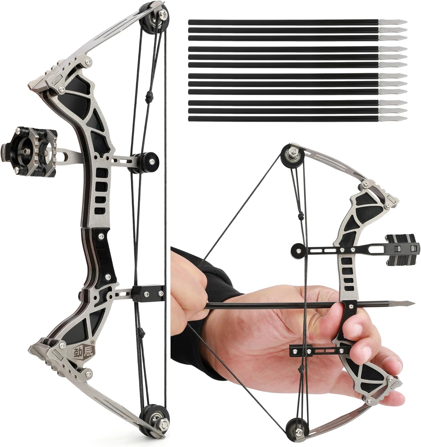 AMEYXGS Compound Bow Set Stainless Steel Material for Archery Shooting Practice with 4/12 Arrows and Target Paper