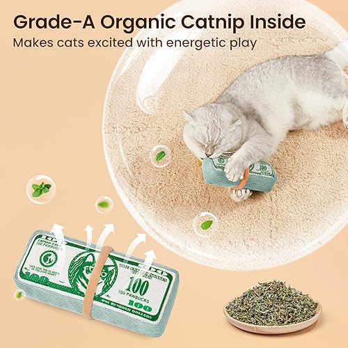 Miniatura 3 de Potaroma Cat Toys - Juguete con sonido arrugado de hierba gatera de EE. UU., tela de malla para limpieza de dientes, juguetes interactivos para