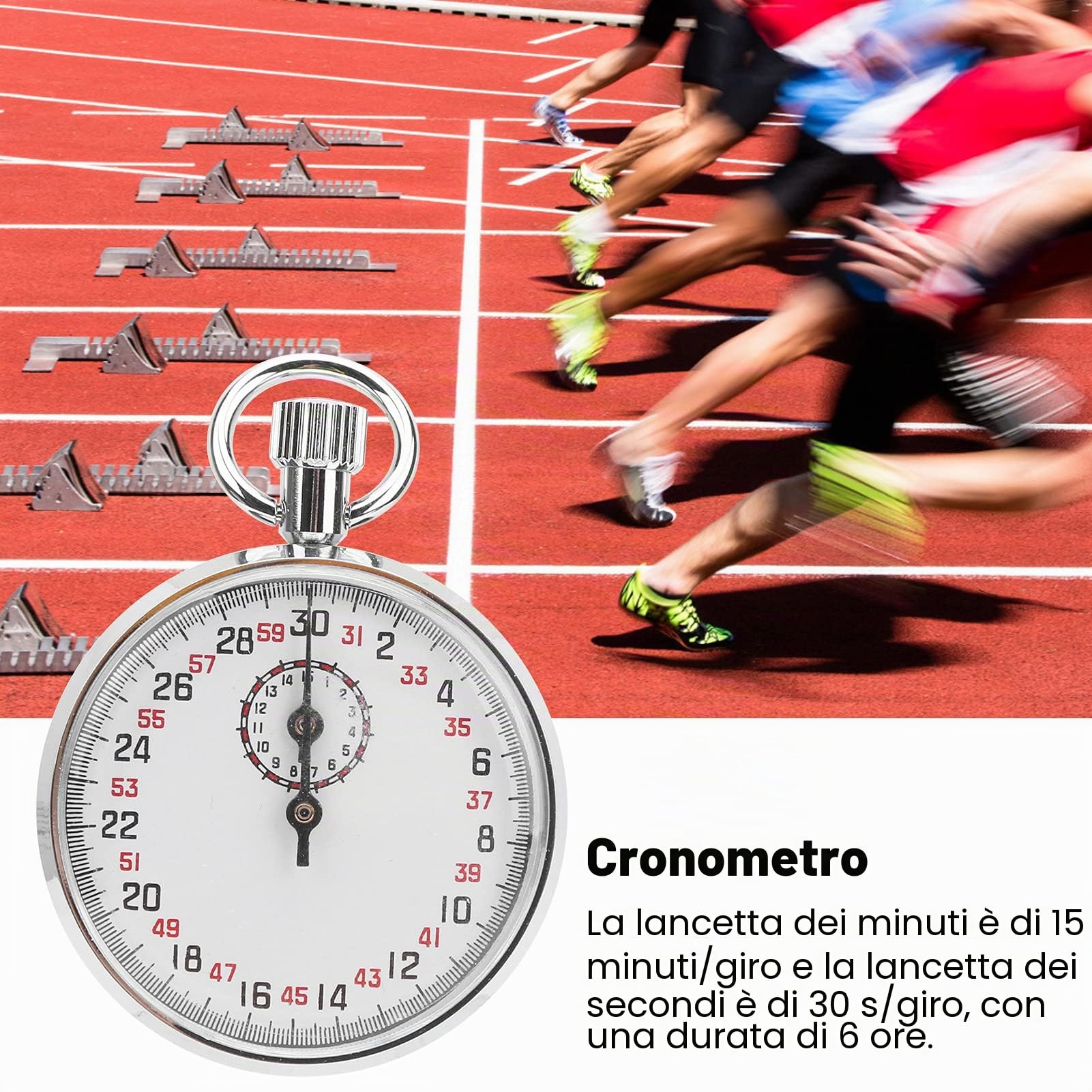 Cronometro Meccanico cronometro mecanico Cronografo Sportivo Portatile Rotondo 30s/Rivoluzione 0.1s, Cronometro Analogico con Texture da Viaggio Continuo 6 Ore Stopwatches