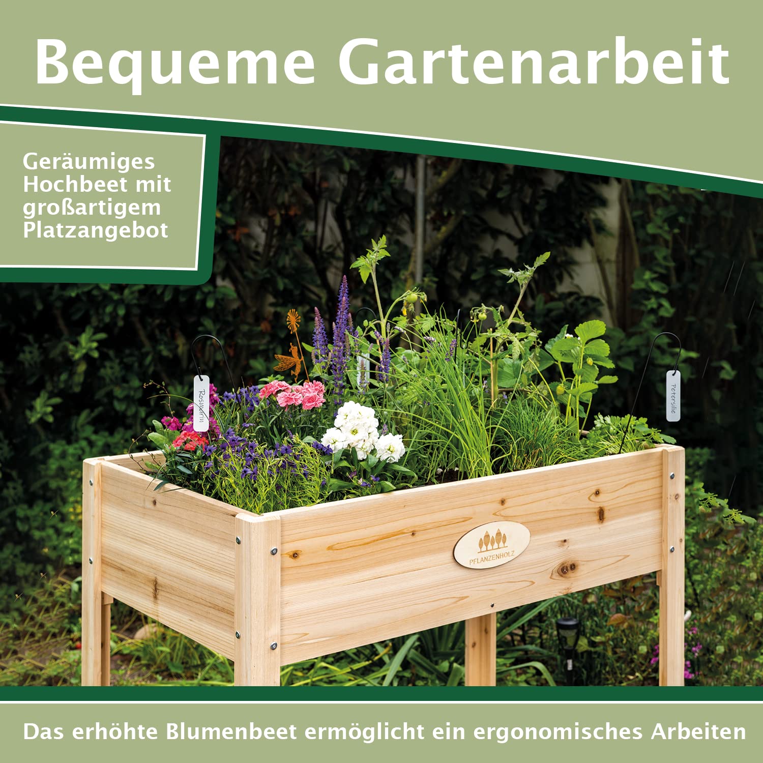 Hochbeet für Balkon und Garten aus Zedernholz, hochwertiger Pflanzkasten mit Ablage, ideal einsetzbar als Anzuchtbeet oder Kräuterbeet, Maße 80x40x85 cm (Typ: HB002)