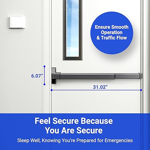 Miniatura 8 de Dispositivo comercial de salida de pánico de barra de empuje (negro) - Barras de pánico para puertas de salida con manija de puerta y llaves -