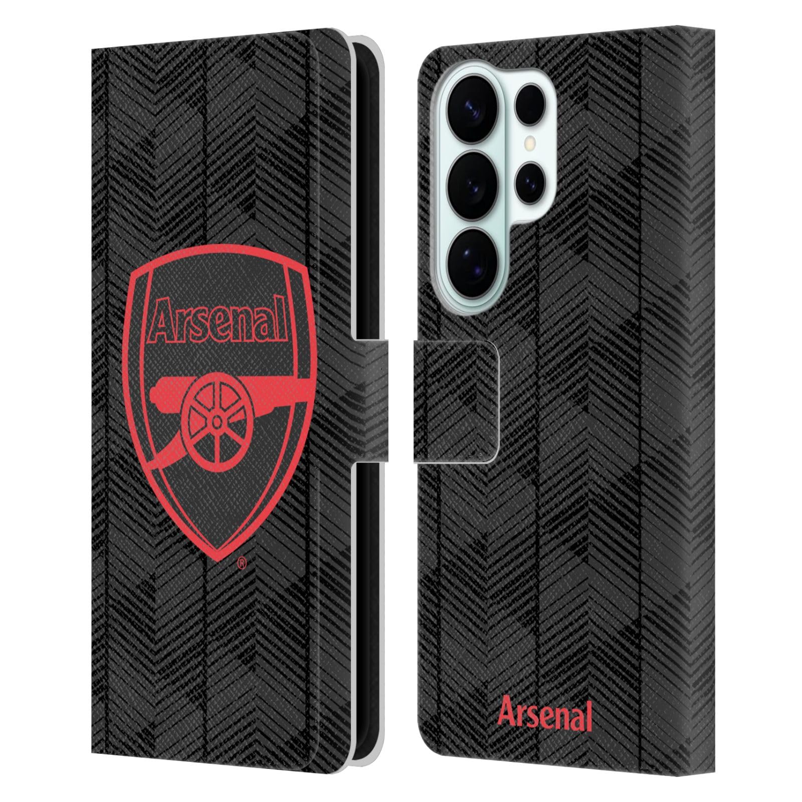 Head Case Designs Officially Licensed Arsenal FC Black Crest and Gunners Logo Leather Wallet Case Compatible With Samsung Galaxy S26 Ultra