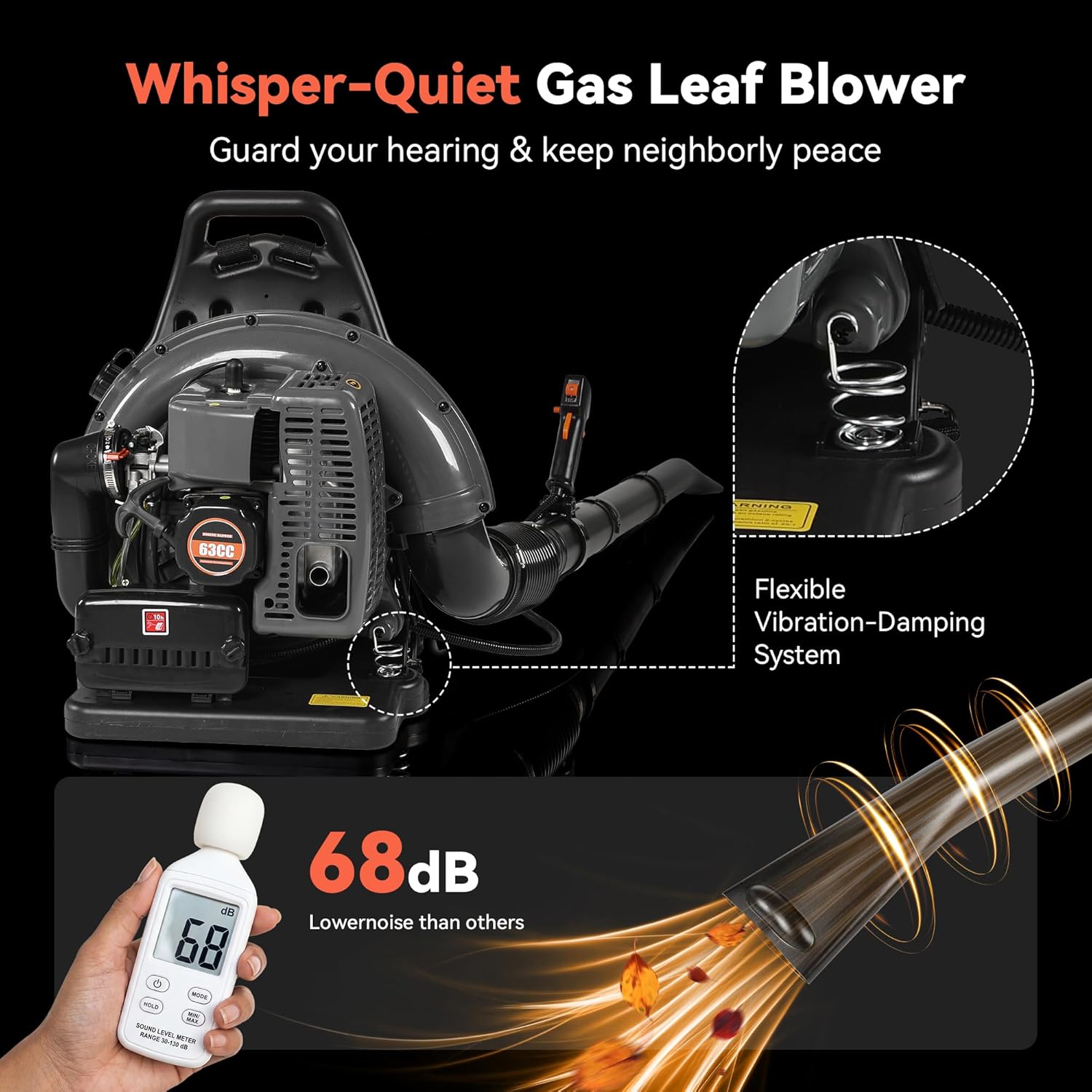 63cc Gas Power Leaf Blower, 2-Stroke Backpack Blower with 205 MPH 700 CFM, Adjustable Speed, Ergonomic Design, Cruise Control for Lawn Care, Yard Cleanup and Debris Removal