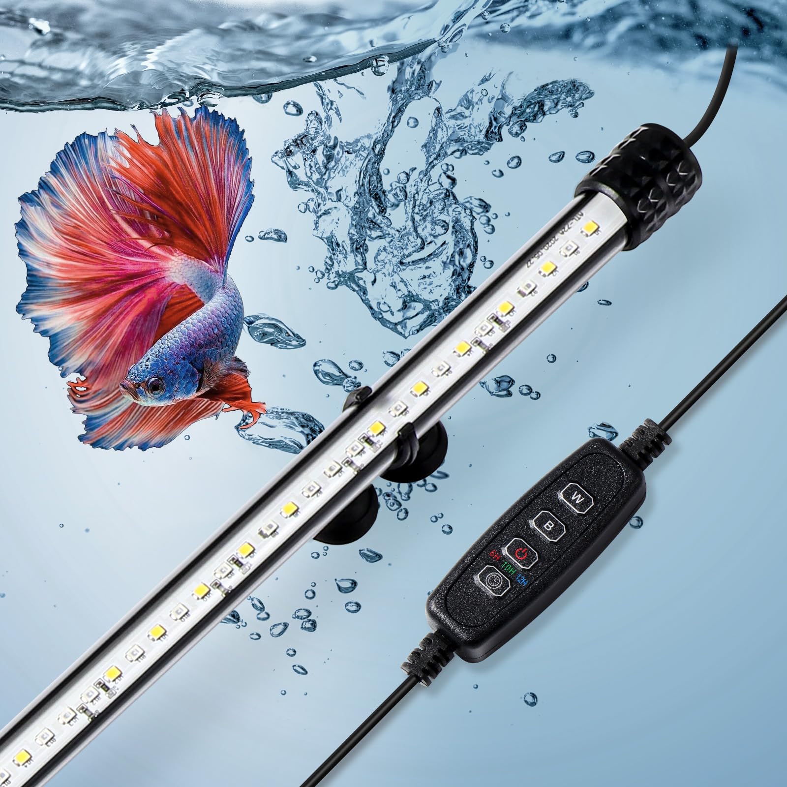 Tatub 24'' Submersible Aquarium Light with 3 Lighting Modes,10.8W Full Spectrum Led Fish Tank Light with 10 Levels of Brightness,Underwater Aquarium Lights for Fish Tank with Timer Auto On/Off