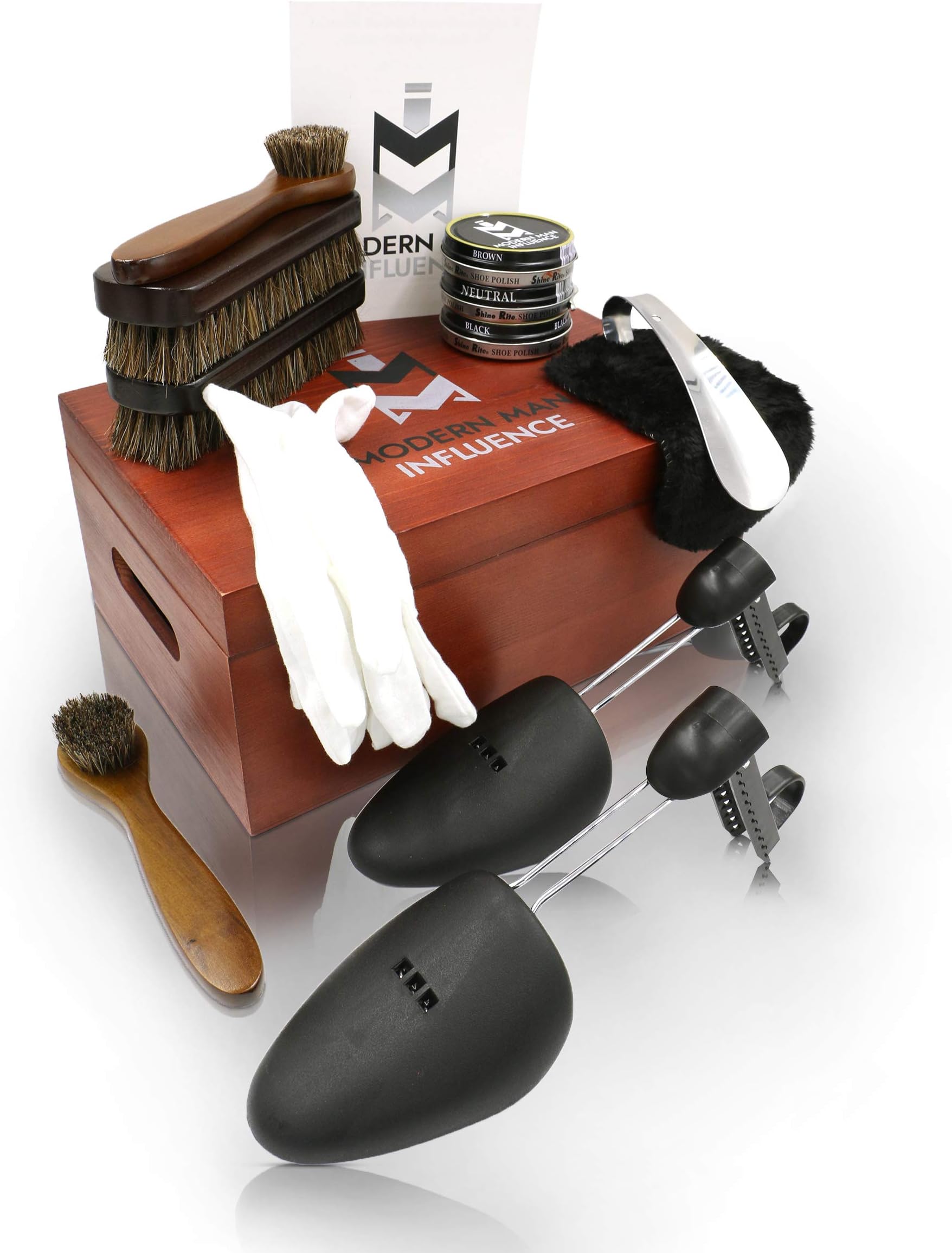 Professional 14 piece Shoe Polish Kit by Modern Man Influence for shoe cleaning, shining, polishing and storing