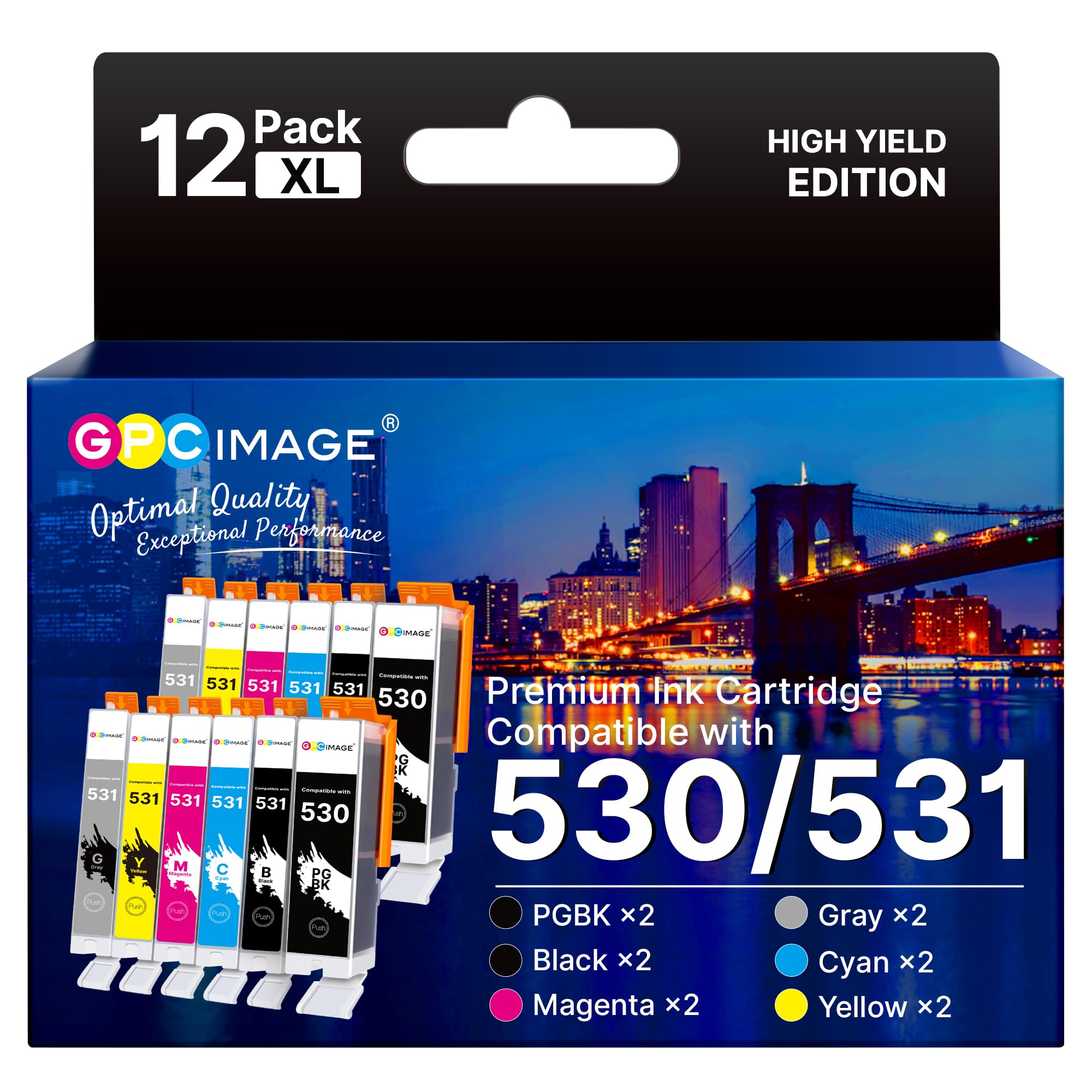 GPC IMAGE 530 531 XXL Tintenpatronen Kompatible für Canon PGI 530 CLI 531 Druckerpatronen für Canon Pixma TS8750 Patronen TS8751 TS8550 TS8551 Drucker (12er-Pack)