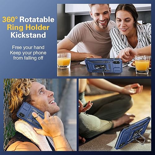 Miniatura 6 de Oterkin Funda para iPhone X, iPhone Xs con cubierta deslizante para cámara y protector de pantalla de vidrio templado, soporte giratorio de 360,