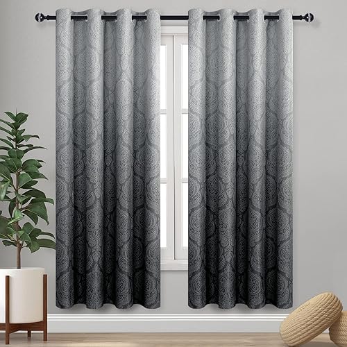 Miniatura 95 de DWCN - Cortinas blackout para dormitorio, diseño de damasco con aislamiento térmico y ojales, para sala de estar, juego de 2 paneles de cortina