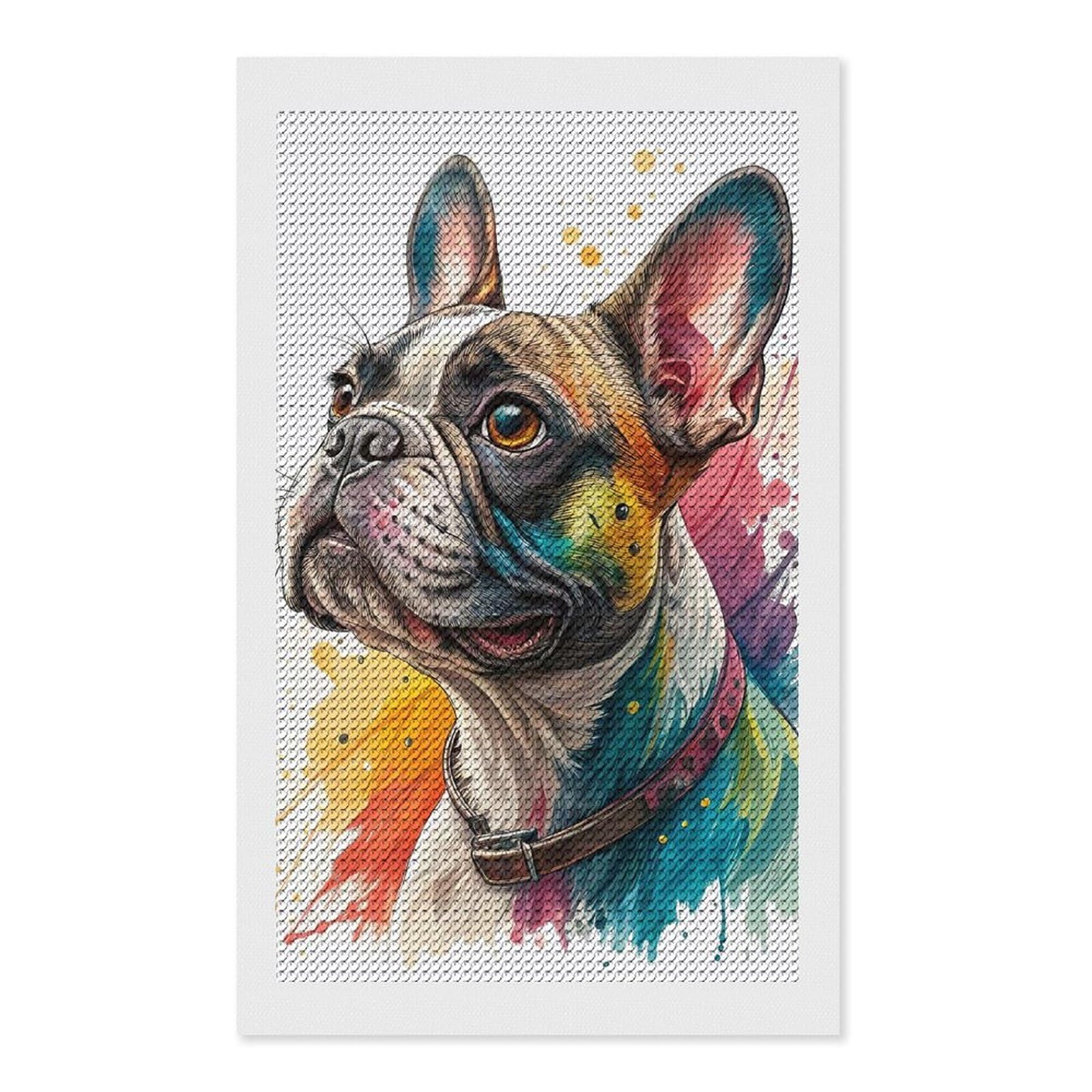 Junmoney Colorful French Bulldog Portrait Diamond Painting Set 12"x20", Full Kit Included, Sparkling Round Gems, Farmhouse Decor, Festive Craft Gift