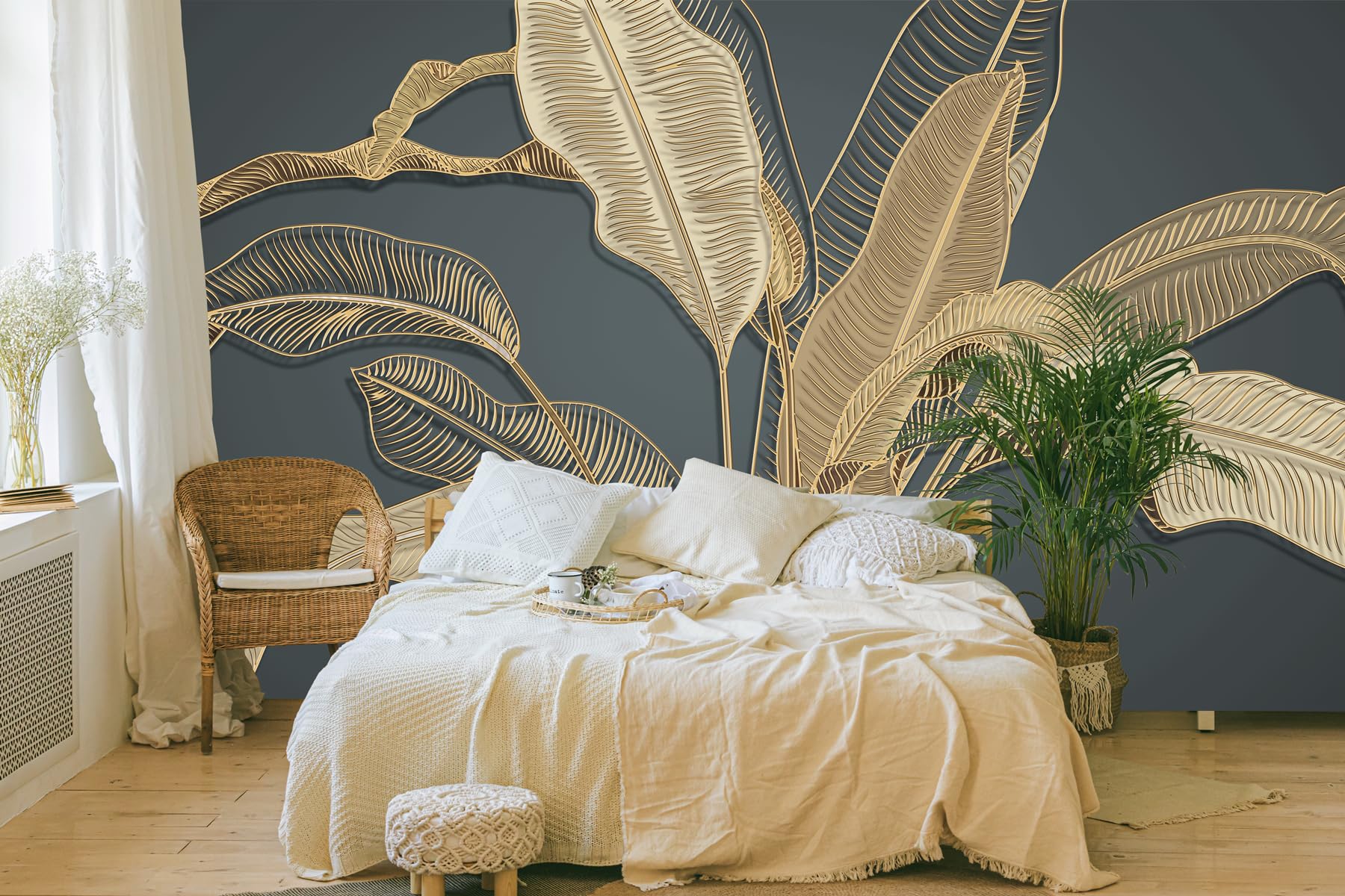 Papier Peint Panoramique 3D, Feuille de Banane, Matériel de Soie, Taille Personnalisée Disponible, Tapisserie Panoramique, Pour Salon Chambre Décoration Murale, 355x250cm
