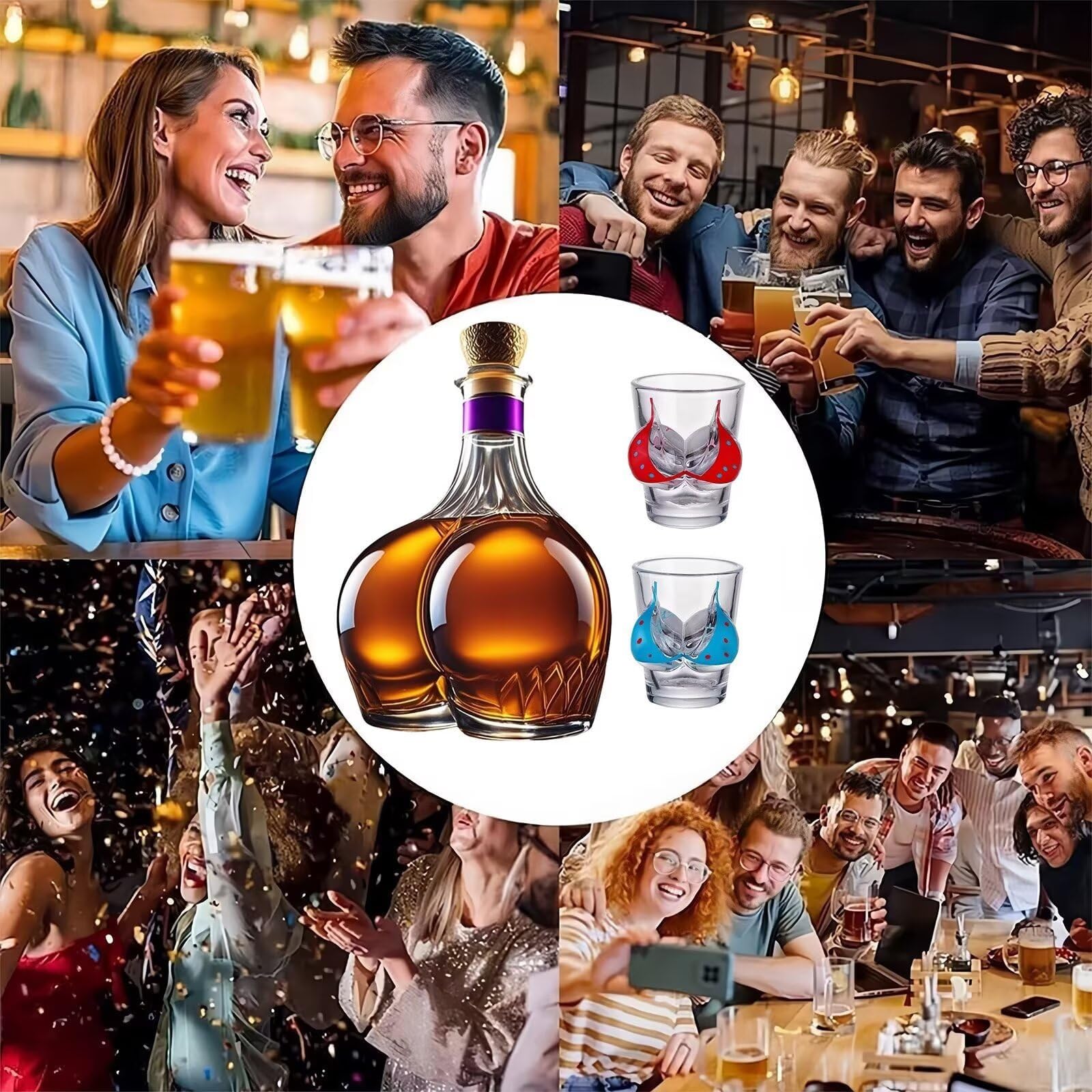 300ML Decantador Whisky Arte Escultura - Botella De Whisky Divertida Con Forma De Tope 3D, Decantador De Whisky A Prueba De Fugas De Vidrio Novedoso, Regalo Para Decoración Del Hogar(A+wine glasses*2)
