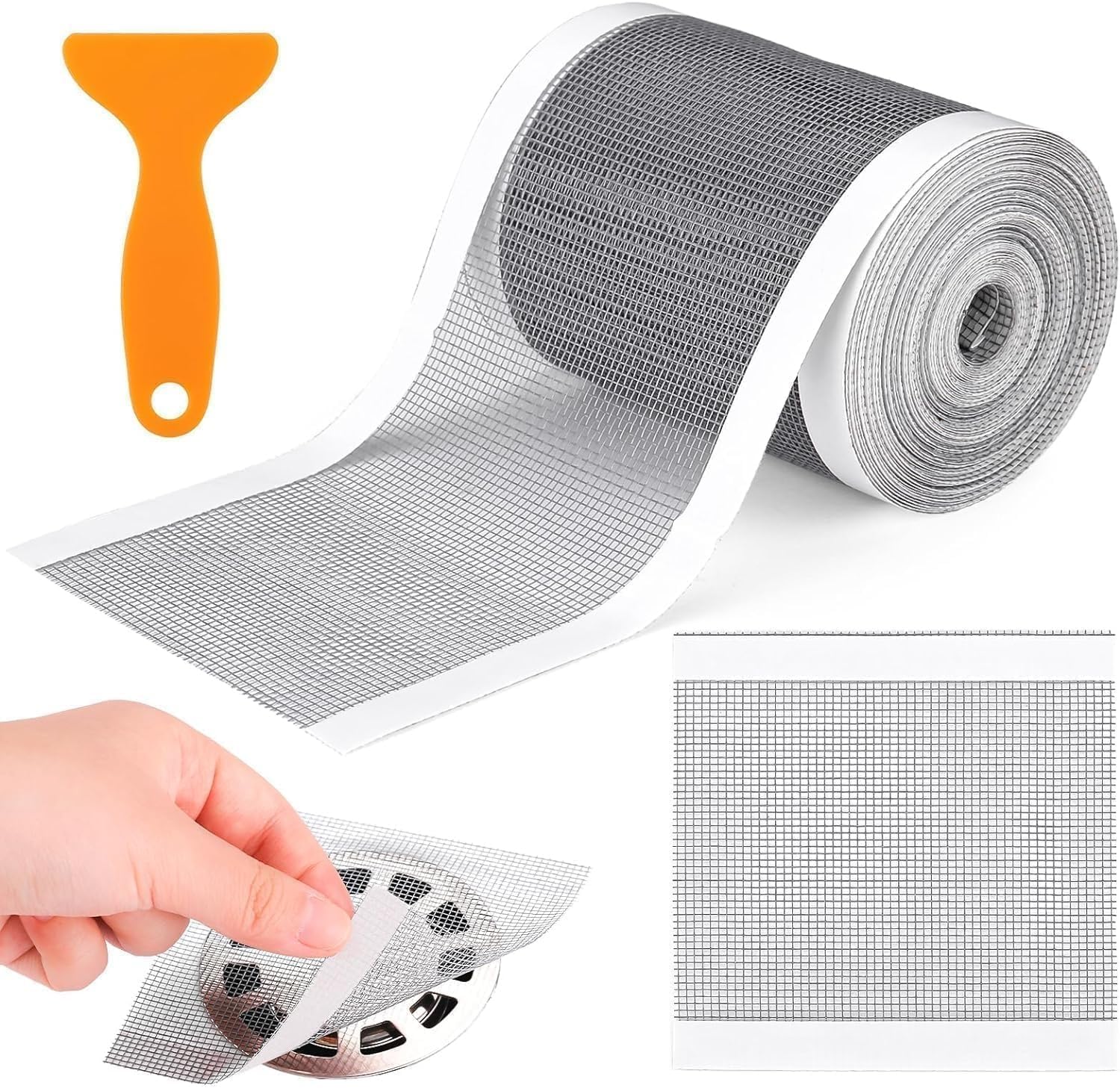 Rushwak Self Adhesive Mesh Roll for Bathroom Drain Kitchen Sink Strainer Disposable Hair Catcher Shower Drain Mesh Stickers Cuttable PVC Mash Shower Drain Cover Hair Catcher for Any Length (12cm x 4m)