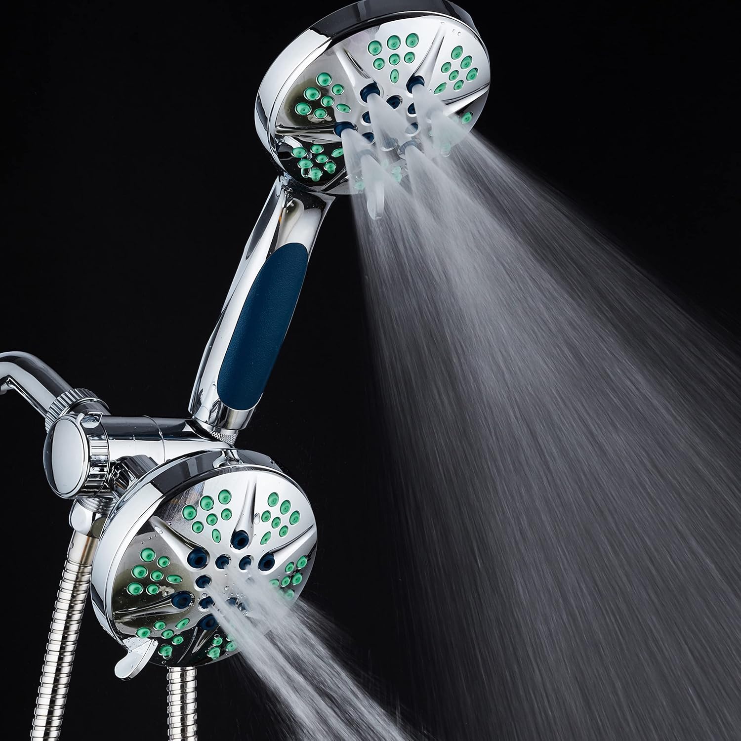 HOTEL SPA – Anti-Clog Shower Heads with Handheld Spray-High Pressure Shower Head - 4.3 Inch Showerhead, 4.3 Inch Handheld Shower Head - 3-in-1, 48-Setting Shower Heads 5 Foot Shower Hose (Chrome)