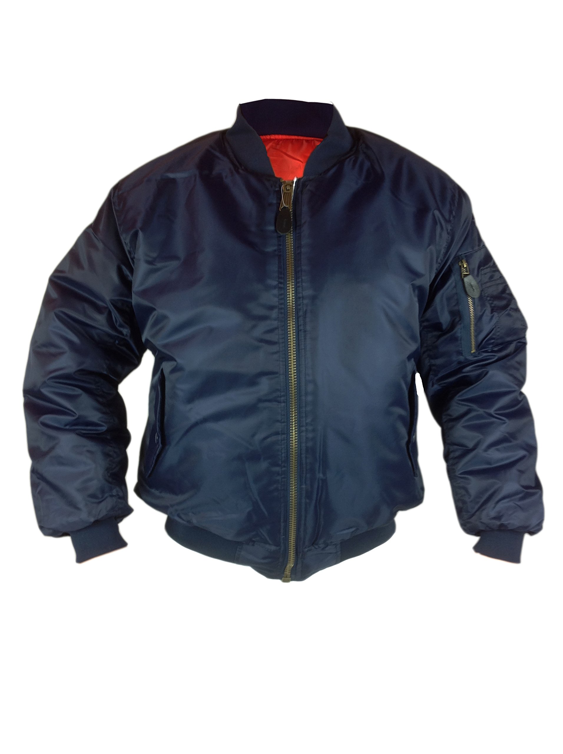 Mens New Classic Heavy Duty MA1 Military Pilot Bomber Jacket Reversible with Heavy Duty METAL ZIP Ideal for Security Workwear Doorman Sizes S-3XL Black Navy Olive with ORANGE lining Biker